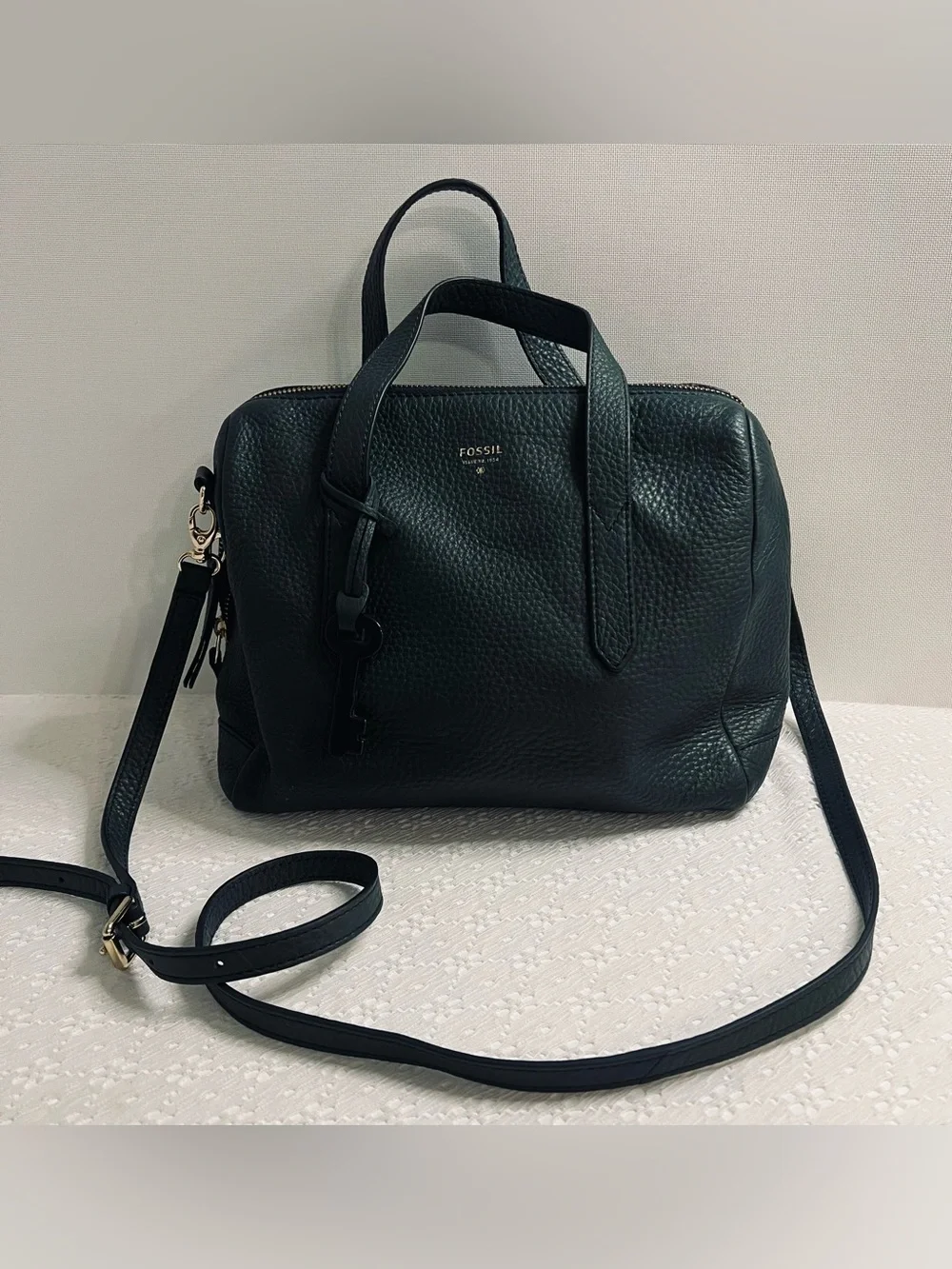 FOSSIL Sydney Satchel- Pine Green Shoulder Crossbody Handbag Keyfob